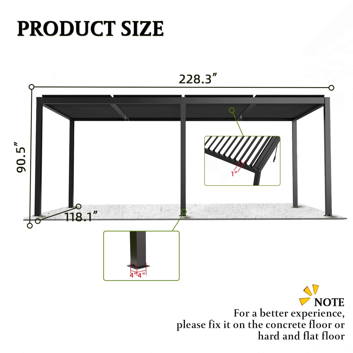 10' x 19' Premium Aluminum Pergola with Adjustable Louvers