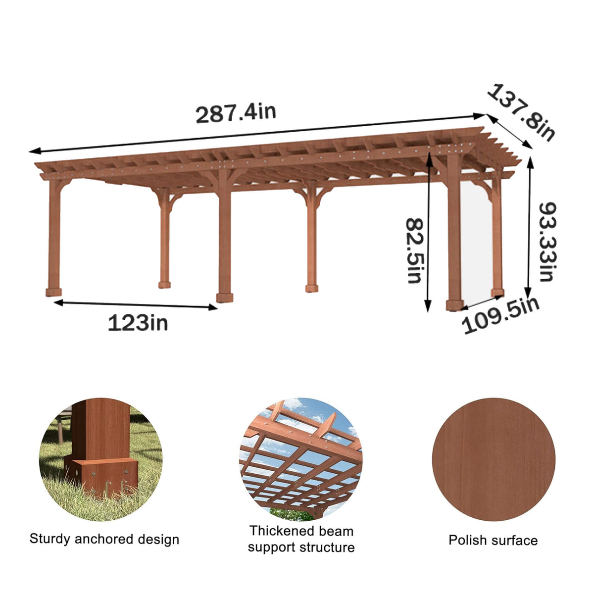 Outdoor Cedar Wood Patio Pergola With Slatted Trellis Roof (SAK92150)
