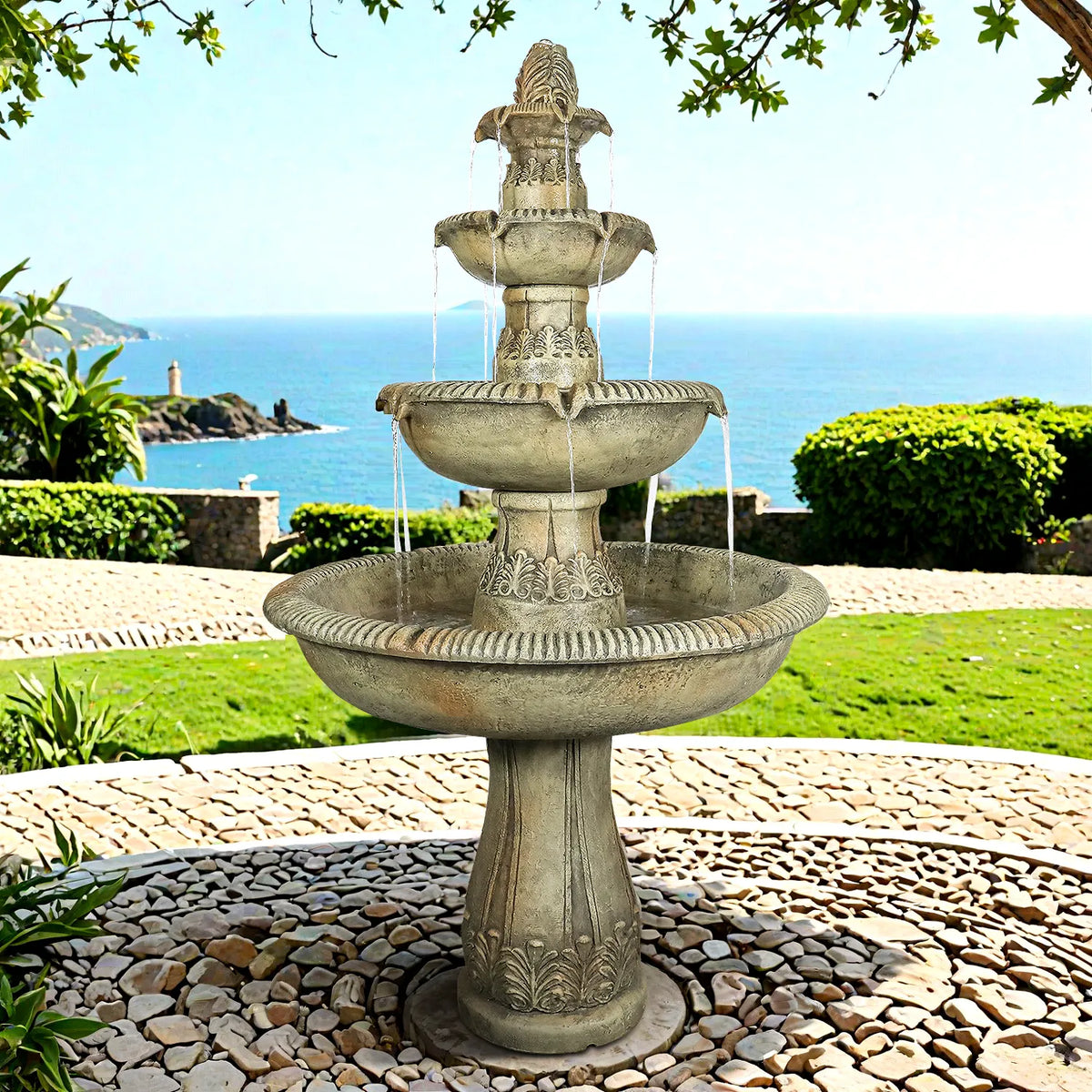 Concrete Heritage 3 Tier Outdoor Water Fountain 63 in.