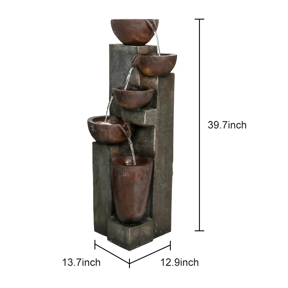 Resin Diagonal Cascading Floor Fountain Outdoor 40 in