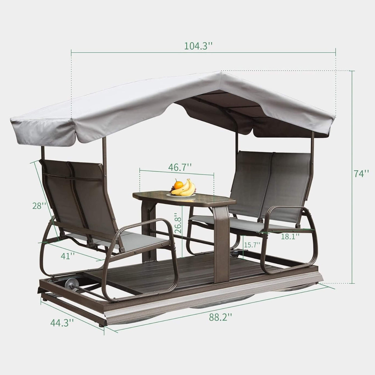 4-Seat Outdoor Aluminum Patio Swing Glider Bench With Canopy (SAK41726)