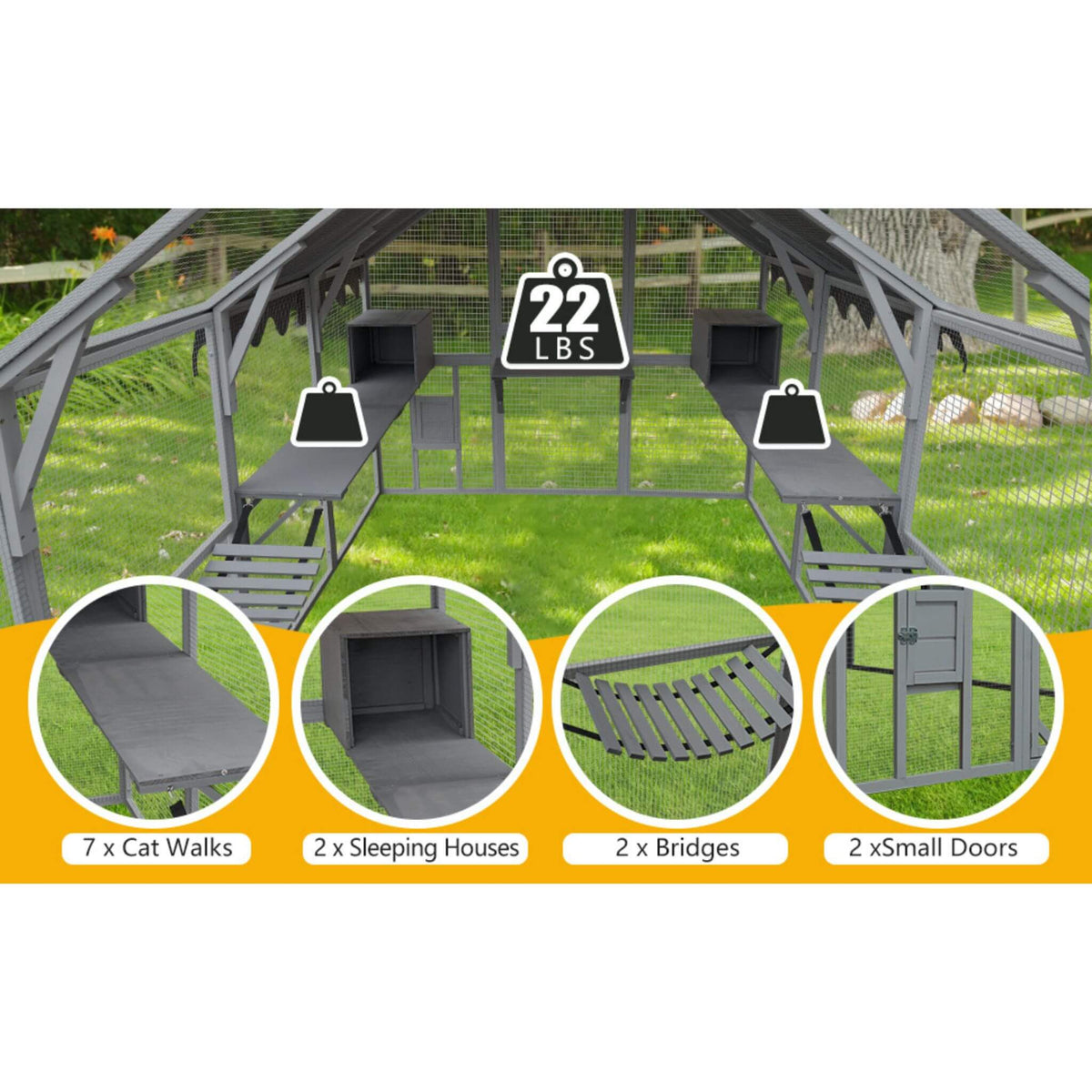 Extra-Large Outdoor Cat Kitten Playpen House With Platforms, And Waterproof Cover (SAK55092)