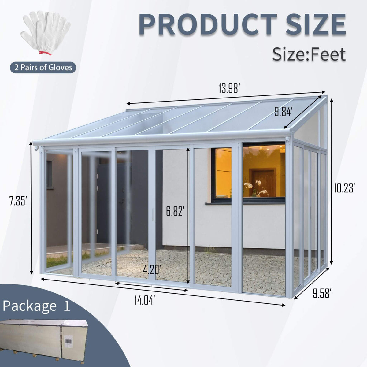 Solarium Lumina 10x14 Heavy-Duty All-Season Sunroom - 3 Lockable Sliding Doors