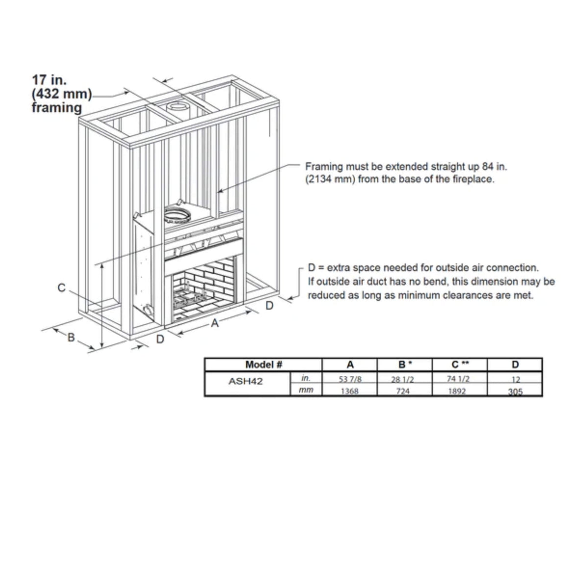 42-Inch Open Wood-Burning Fireplace