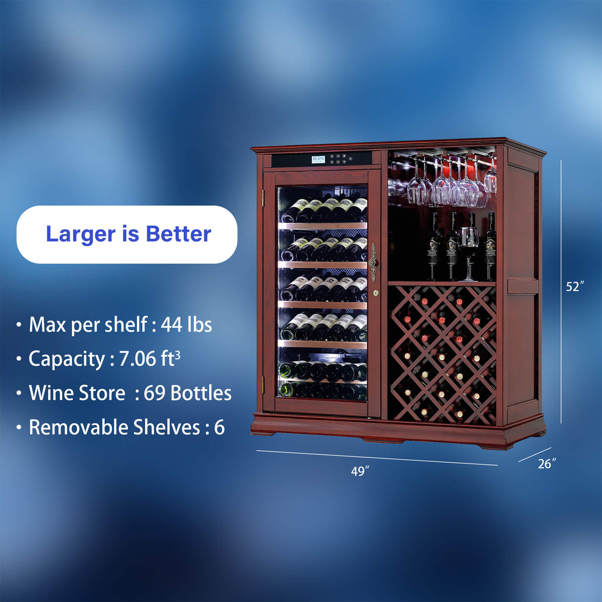69-Bottle Wooden Wine Cooler Cabinet With Built-In Storage (SAK17539)