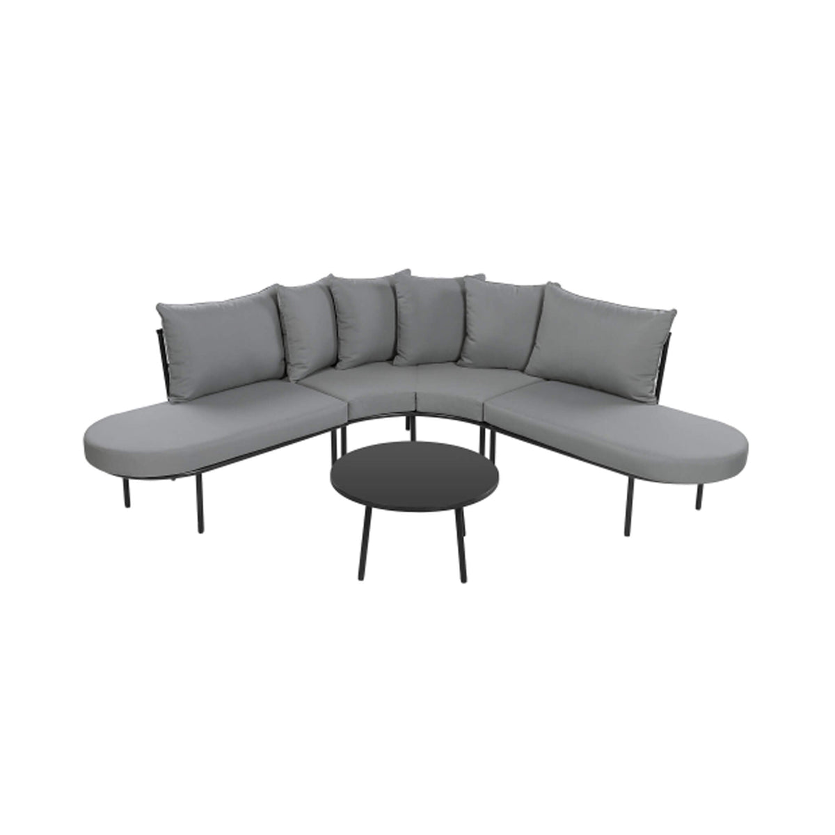 Premium Half-Moon 6-Person Curved All-Weather Outdoor Furniture Sofa Patio Set With Coffee Table And Cushions (SAK76332)