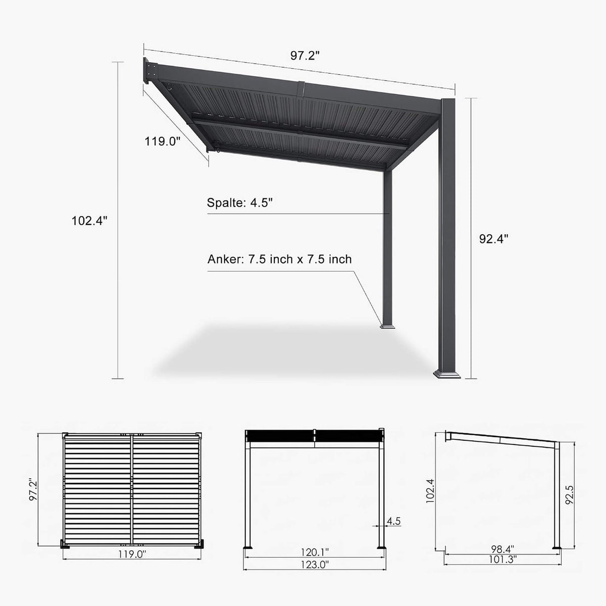 [08X10FT] Modern Wall-Mounted Louvered Pergola With Aluminum Frame (SAK60977)