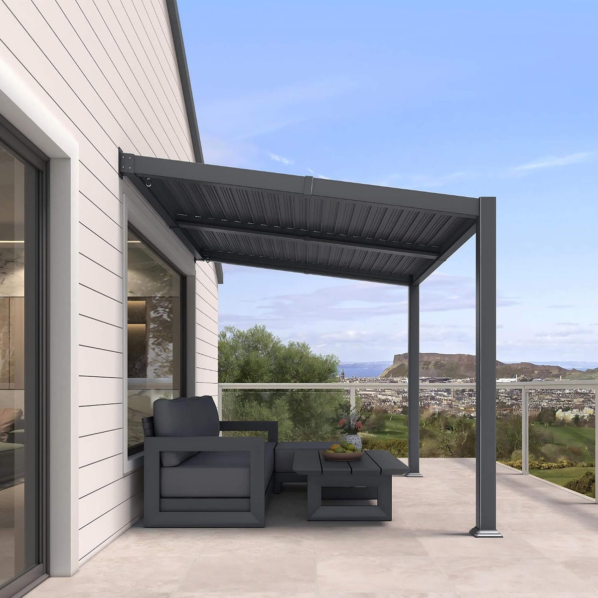 [08X10FT] Modern Wall-Mounted Louvered Pergola With Aluminum Frame (SAK60977)