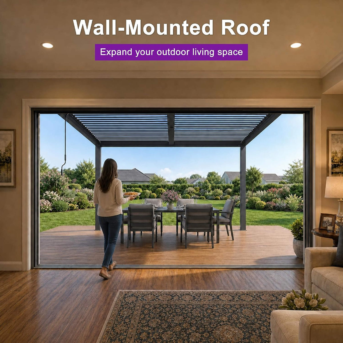 [08X10FT] Modern Wall-Mounted Louvered Pergola With Aluminum Frame (SAK60977)