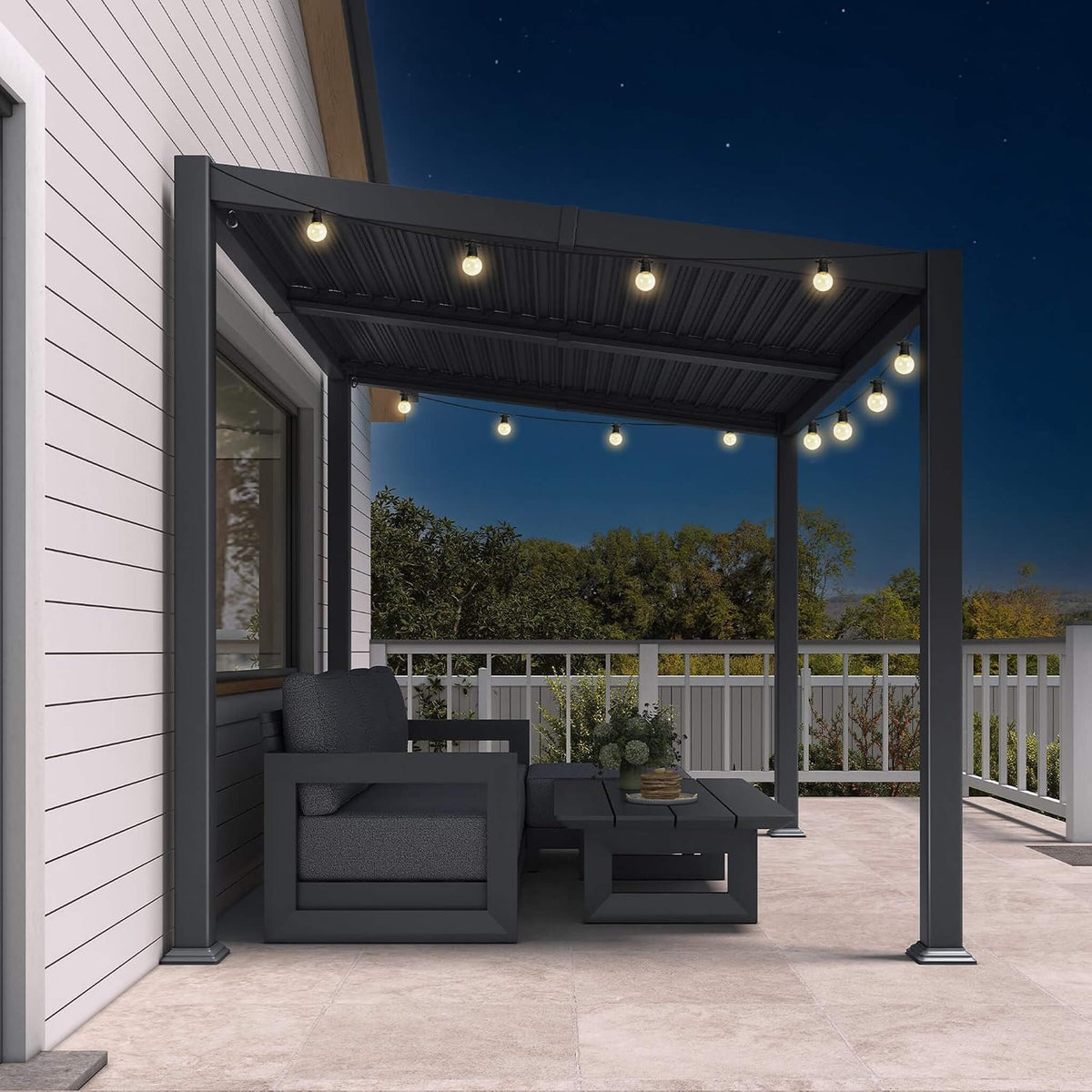 [08X12FT] Modern Louvered Aluminum Pergola With Sloped Roof (SAK37244)