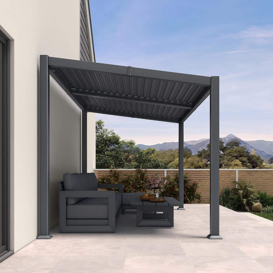 [08X12FT] Modern Louvered Aluminum Pergola With Sloped Roof (SAK37244)
