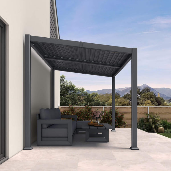 [08X12FT] Modern Louvered Aluminum Pergola With Sloped Roof (SAK37244)
