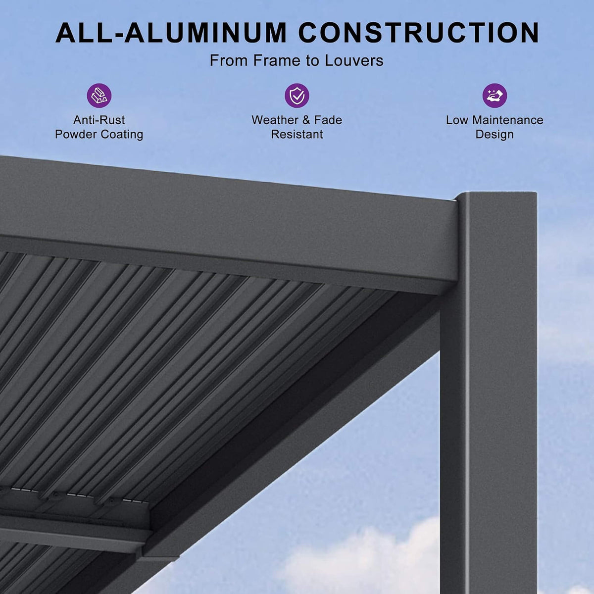 [08X12FT] Modern Wall-Mounted Louvered Pergola With Aluminum Frame (SAK25902)