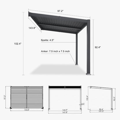 [08X12FT] Modern Wall-Mounted Louvered Pergola With Aluminum Frame (SAK25902)