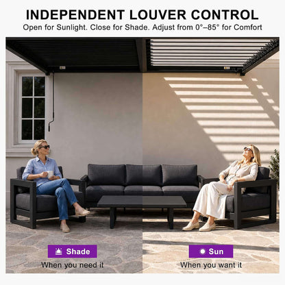 [08X12FT] Modern Wall-Mounted Louvered Pergola With Aluminum Frame (SAK25902)