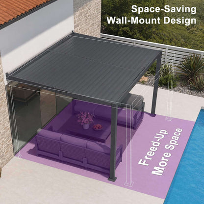 [08X12FT] Modern Wall-Mounted Louvered Pergola With Aluminum Frame (SAK25902)