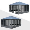 Domi Outdoor 16.5X13 Ft Sunroom, All-Season Solarium Aluminum Hardtop Gazebo with Galvanized Steel Roof, Movable PE Screen, Sliding Door, Sun Room Pavilion Gazebo for Deck Backyard Garden