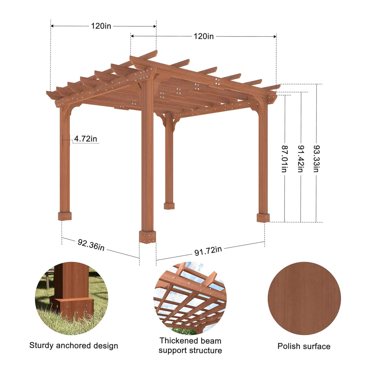Outdoor Cedar Wood Patio Pergola With Slatted Trellis Roof (SAK92150)