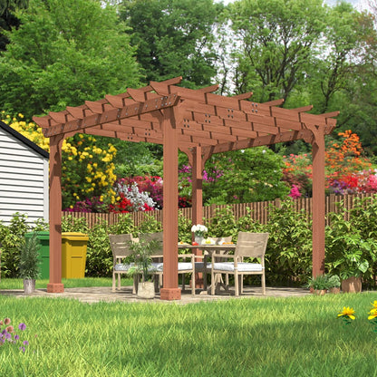 Outdoor Cedar Wood Patio Pergola With Slatted Trellis Roof (SAK92150)