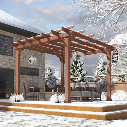 Outdoor Cedar Wood Patio Pergola With Slatted Trellis Roof (SAK92150)