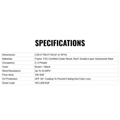 [10X10FT] Permanent Galvanized Steel Double Roof Cedar Wood Gazebo (SAK73842)