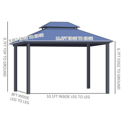 [10X12FT] Hardtop Gazebo Canopy With Polycarbonate Double Roof, Netting, And Curtains (SAK15672)