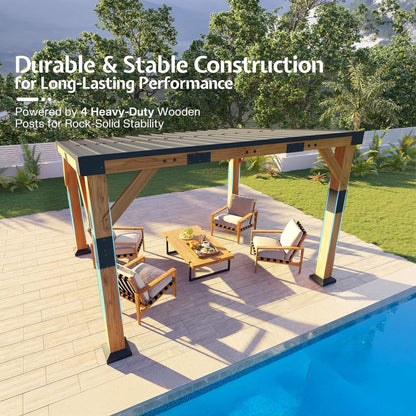 [10X12FT] Heavy-Duty Sloped Galvanized Steel Roof Cedar Wood Gazebo (SAK64831)