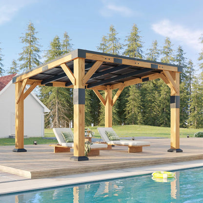 [10X12FT] Heavy-Duty Sloped Galvanized Steel Roof Cedar Wood Gazebo (SAK64831)