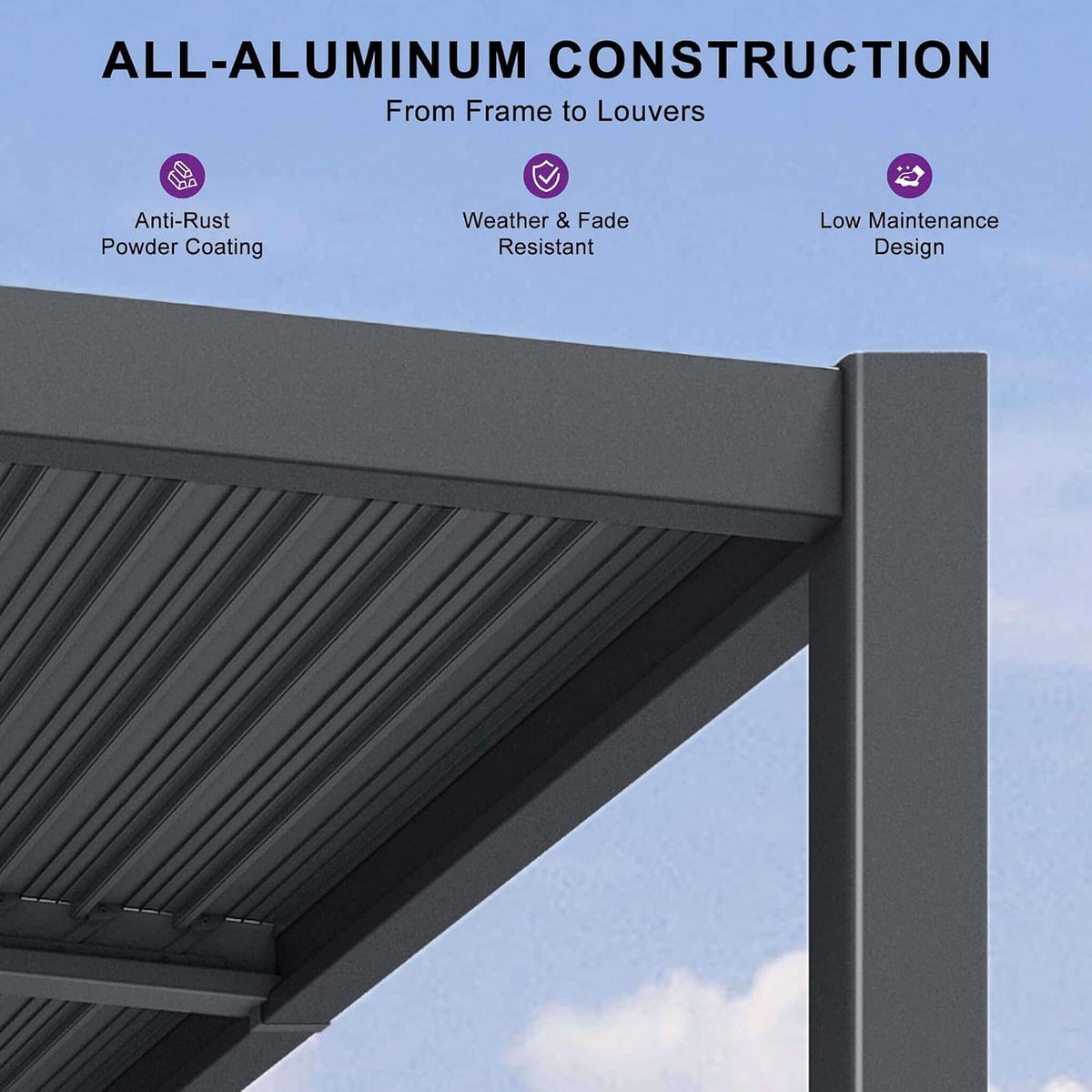 [10X12FT] Modern Wall-Mounted Louvered Pergola With Aluminum Frame (SAK45912)