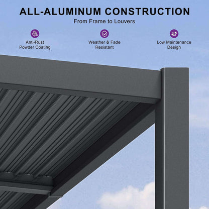 [10X12FT] Modern Wall-Mounted Louvered Pergola With Aluminum Frame (SAK45912)