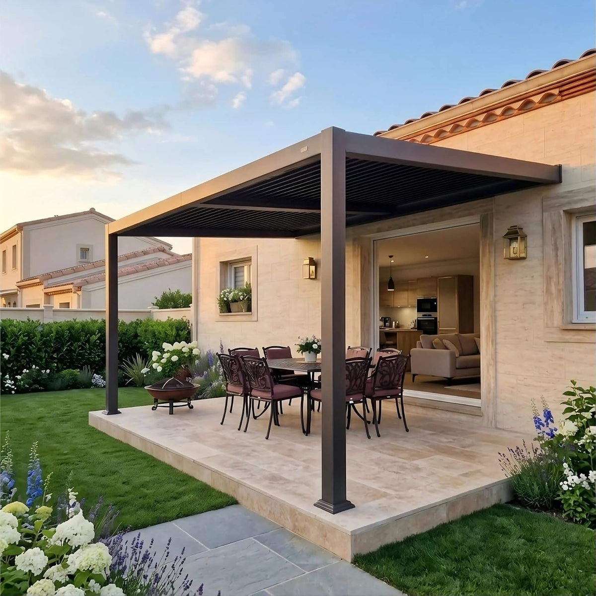 [10X12FT] Modern Wall-Mounted Louvered Pergola With Aluminum Frame (SAK45912)