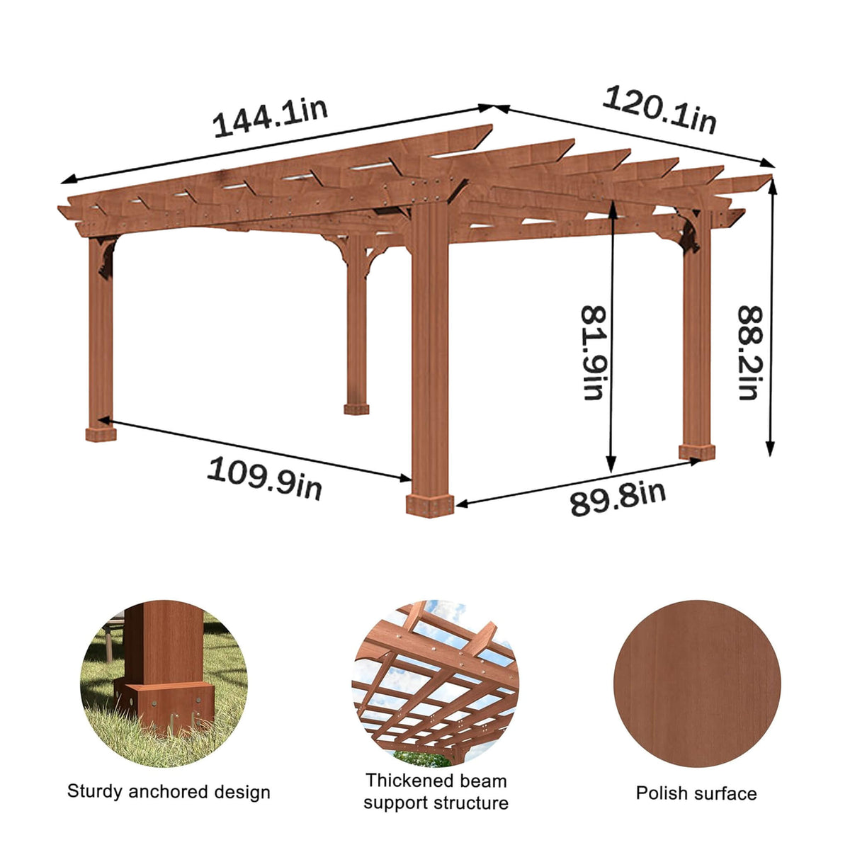 Outdoor Cedar Wood Patio Pergola With Slatted Trellis Roof (SAK92150)