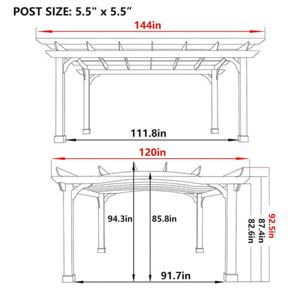 [10X12FT] Premium Outdoor All-Season Backyard Patio Cedar Wood Gazebo Pergola With Arched Roof (SAK42915)