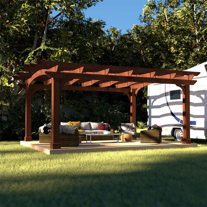 [10X12FT] Premium Outdoor All-Season Backyard Patio Cedar Wood Gazebo Pergola With Arched Roof (SAK42915)