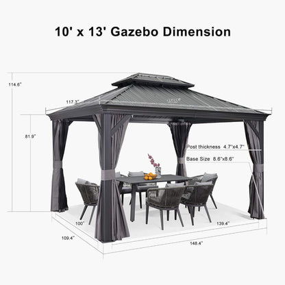 [10X13FT] Large Premium Outdoor Hardtop Aluminum Gazebo With Galvanized Steel Double Roof (SAK74826)