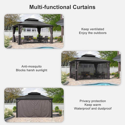 [10X13FT] Large Premium Outdoor Hardtop Aluminum Gazebo With Galvanized Steel Double Roof (SAK74826)