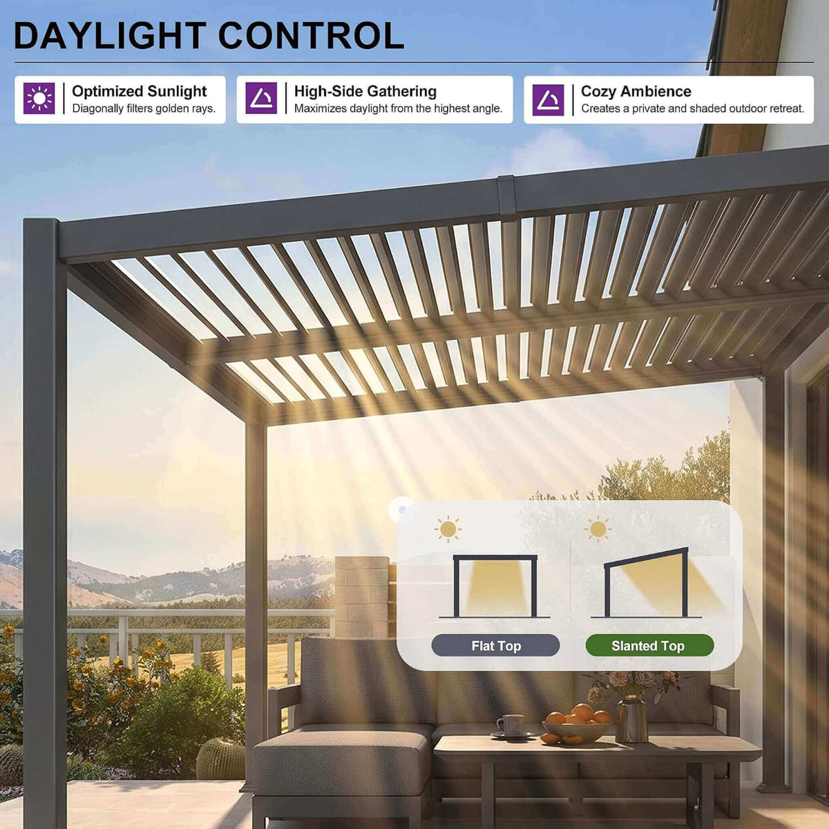 [10X14FT] Modern Louvered Aluminum Pergola With Sloped Roof (SAK44815)
