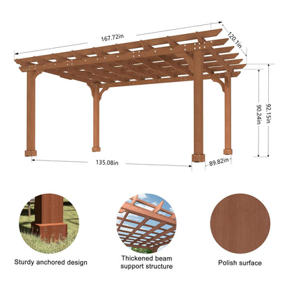 Outdoor Cedar Wood Patio Pergola With Slatted Trellis Roof (SAK92150)