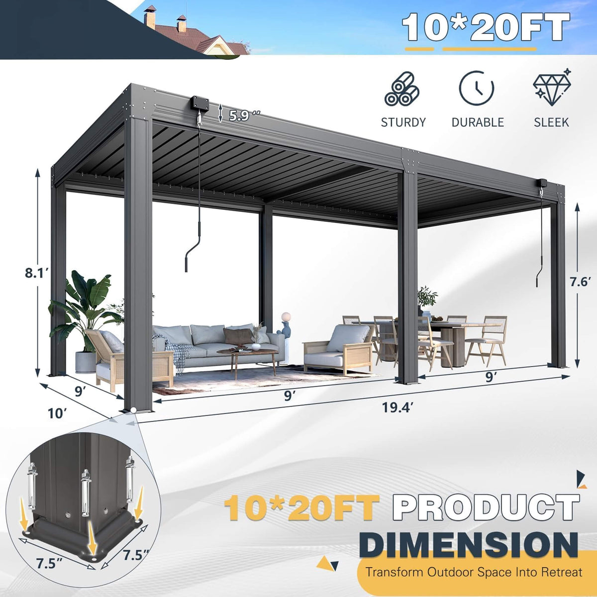 Louvered Aluminum Pergola With Adjustable Roof And Pull-Down Screens (SAK46817)