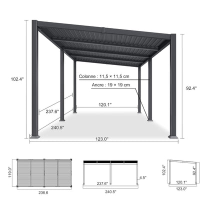 [10X20FT] Modern Louvered Aluminum Pergola With Sloped Roof (SAK12034)