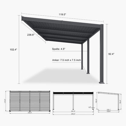 [10X20FT] Modern Wall-Mounted Louvered Pergola With Aluminum Frame (SAK90333)