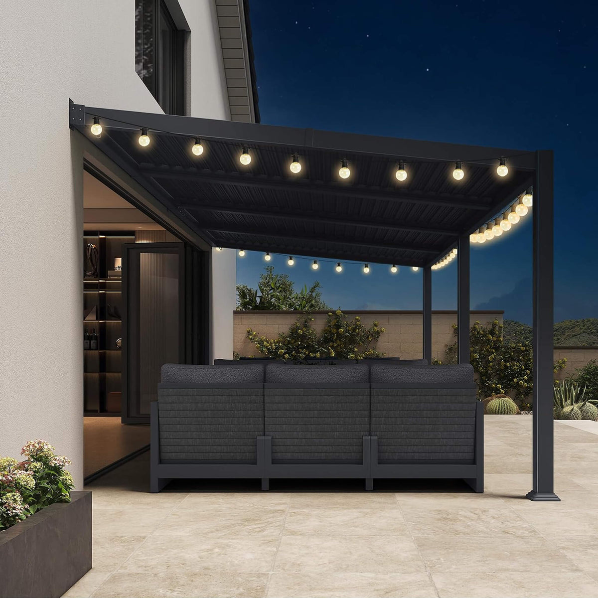 [10X20FT] Modern Wall-Mounted Louvered Pergola With Aluminum Frame (SAK90333)