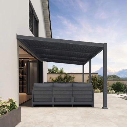 [10X20FT] Modern Wall-Mounted Louvered Pergola With Aluminum Frame (SAK90333)