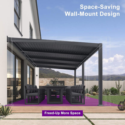 [10X20FT] Modern Wall-Mounted Louvered Pergola With Aluminum Frame (SAK90333)