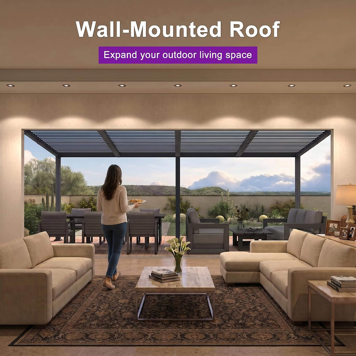 [10X20FT] Modern Wall-Mounted Louvered Pergola With Aluminum Frame (SAK90333)