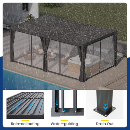 [10X20FT] Premium Louvered Pergola With Curtains And Netting (SAK67041)