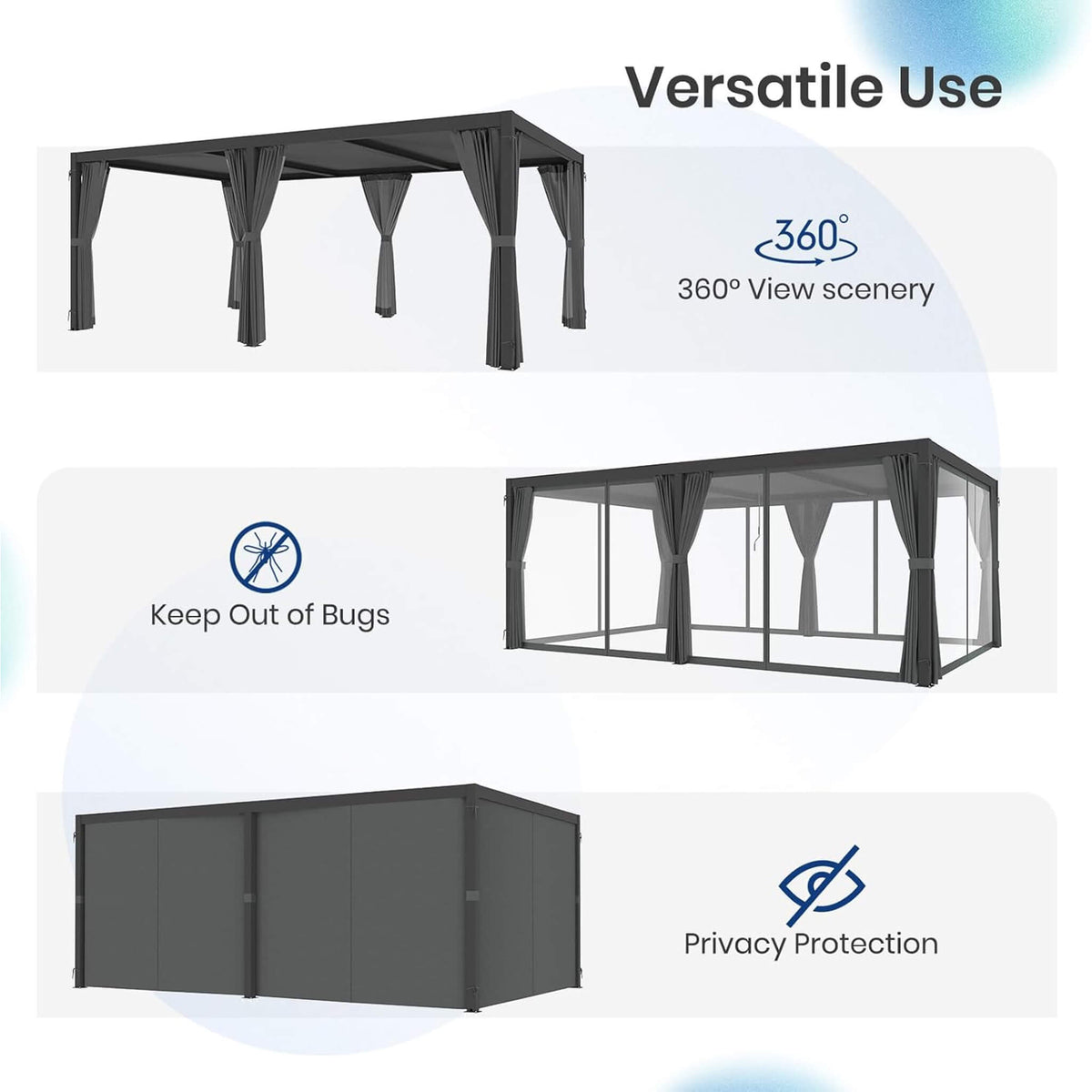 [10X20FT] Premium Louvered Pergola With Curtains And Netting (SAK67041)