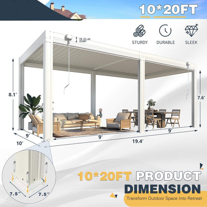 Louvered Aluminum Pergola With Adjustable Roof And Pull-Down Screens (SAK46817)