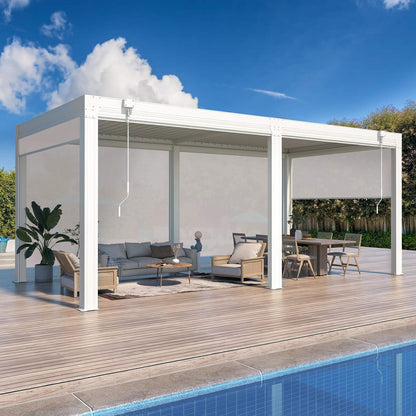Louvered Aluminum Pergola With Adjustable Roof And Pull-Down Screens (SAK46817)