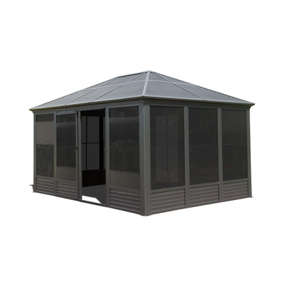 [11X14FT] Meridian Premium Four Season Outdoor Aluminum Hardtop Gazebo Sunroom With Galvanized Steel Roof, Sliding Doors And Movable PVC Screen Walls (SAK88776)